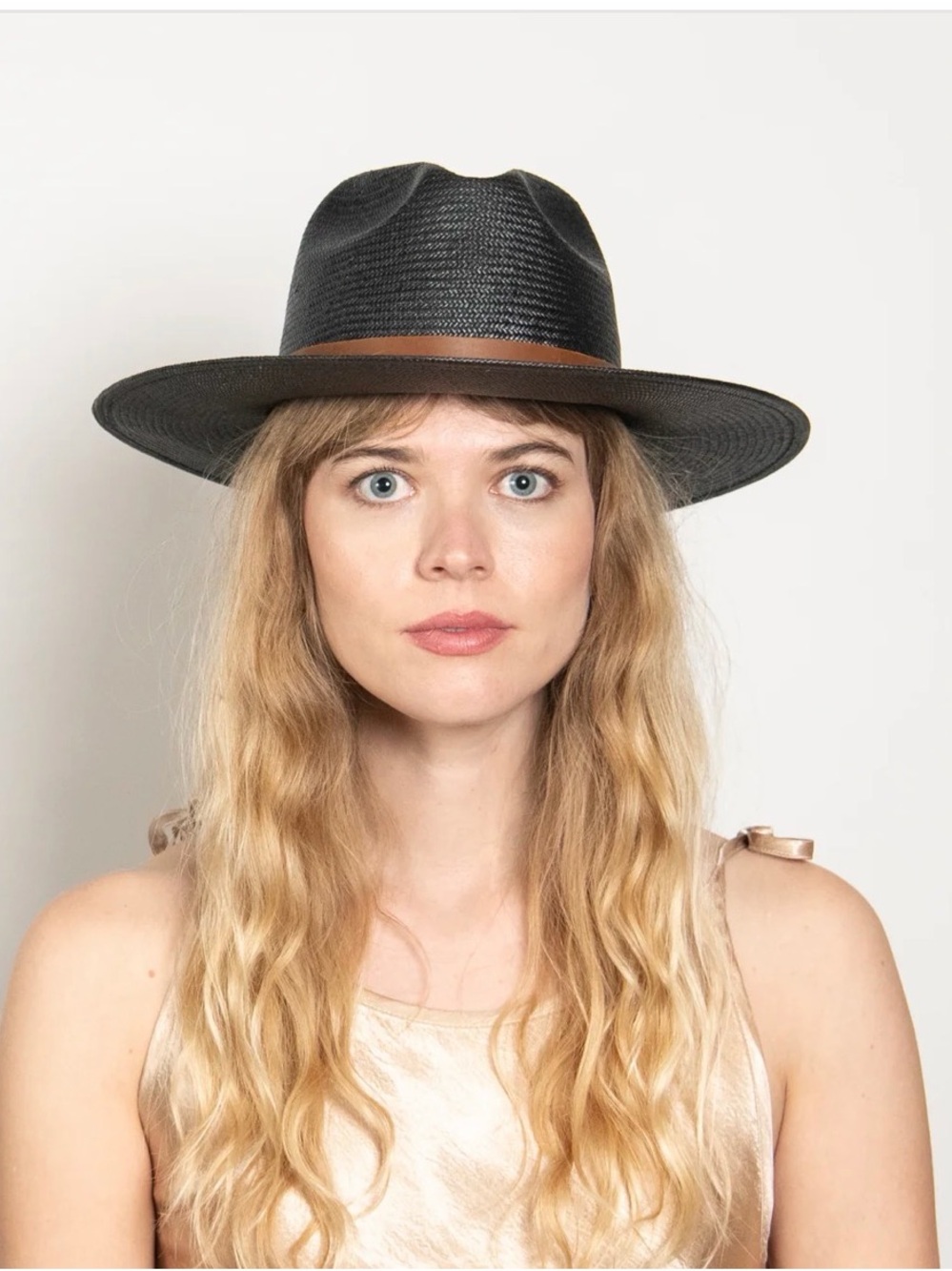 Wyeth by Todd Magill Black Straw Fedora with Brown Trim